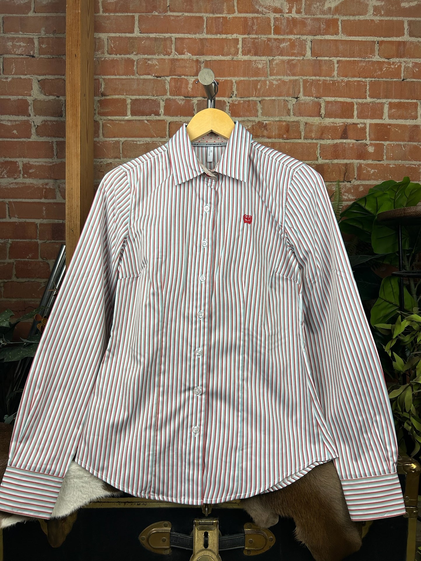 Red/Turq/Wht Stripe Button Dow