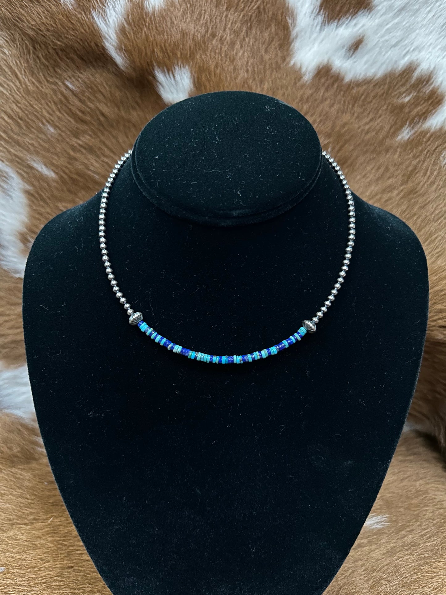 Navajos W/Chip Lapis &Turq Bar Nacklace