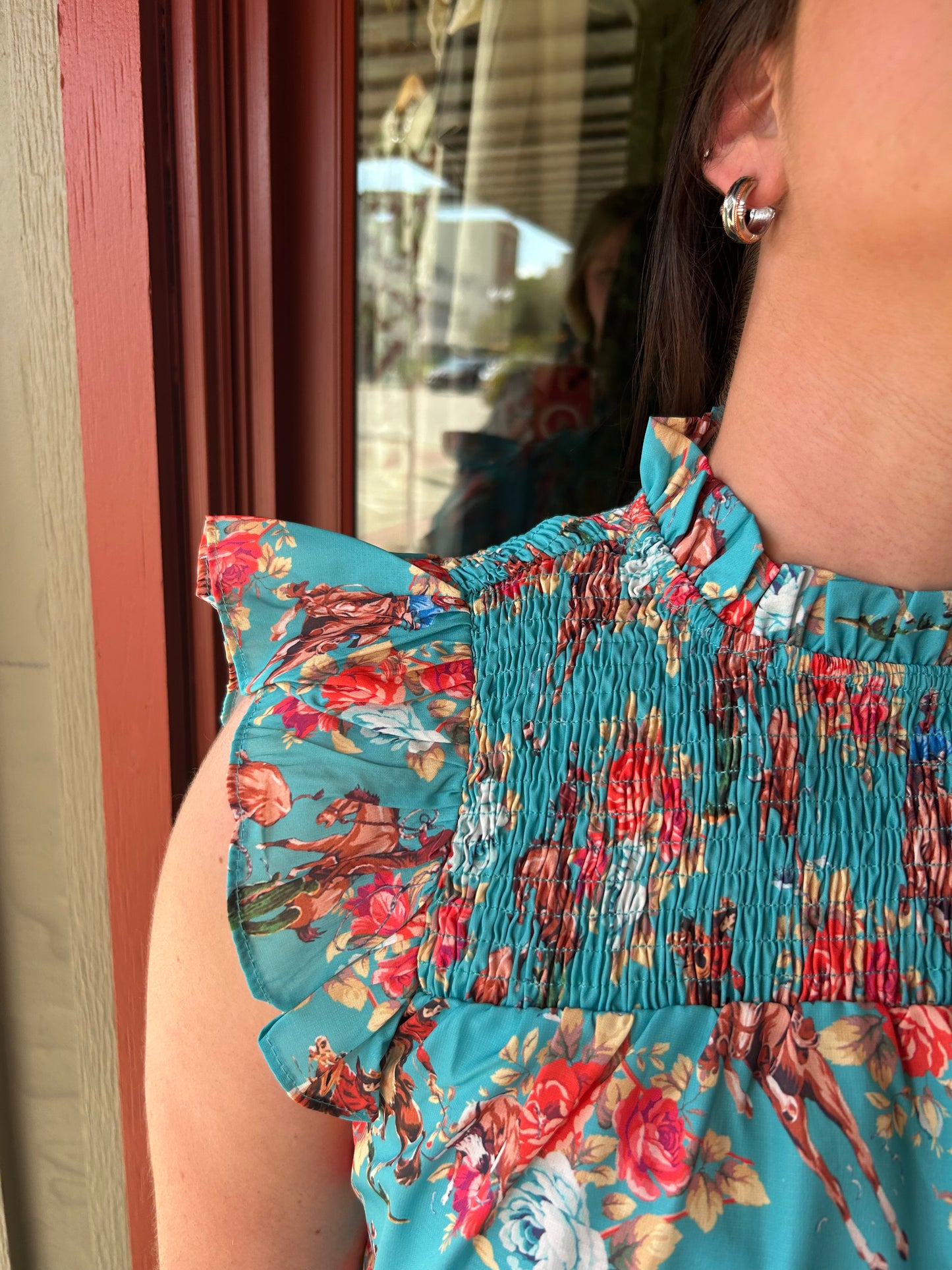 Western Rose Top - Turquoise