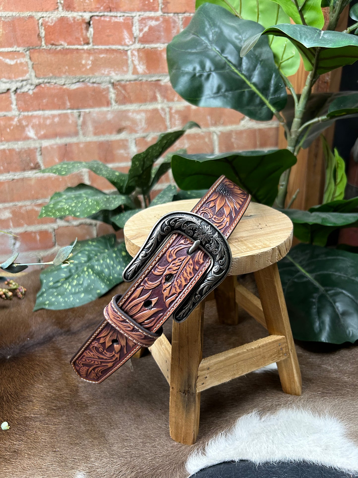 The Sunflower Tooled Belt