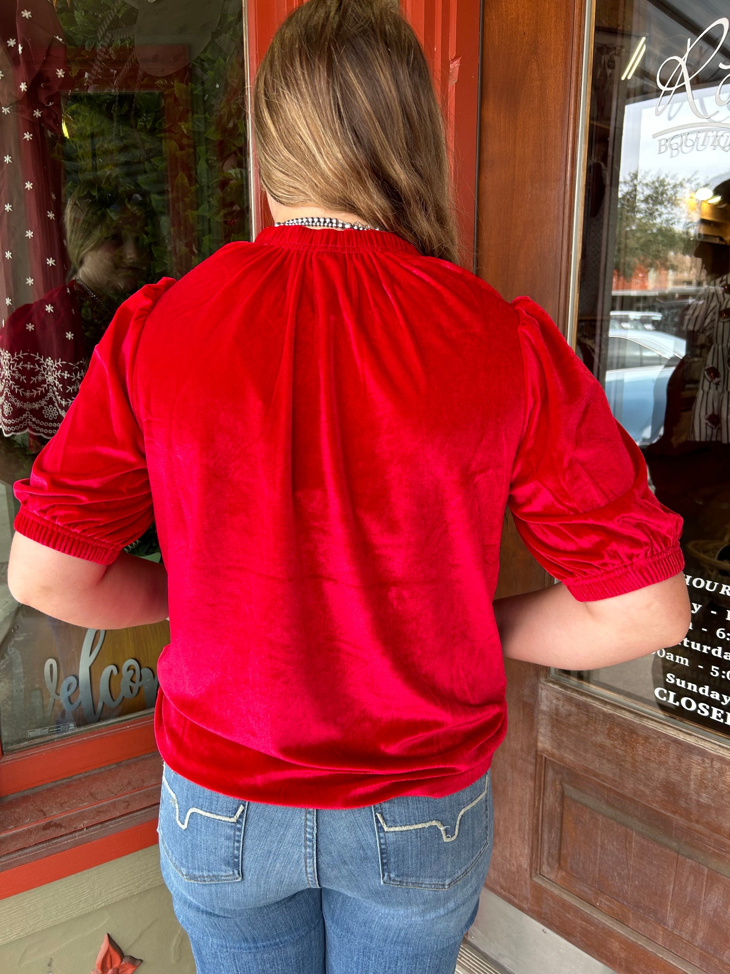 Velvet Rouched Neck Top