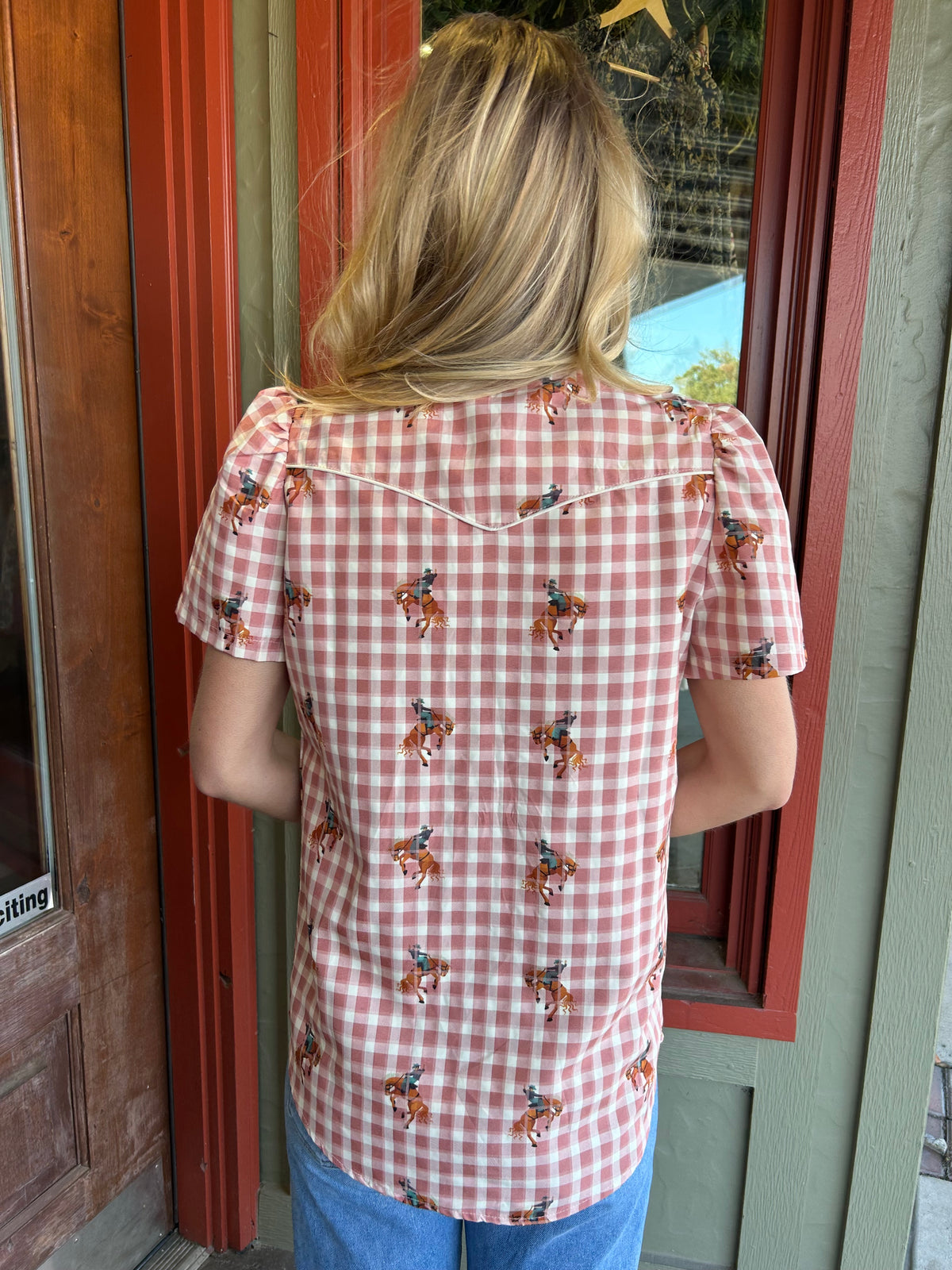 Pecos Shirt - Pink Ging Horse