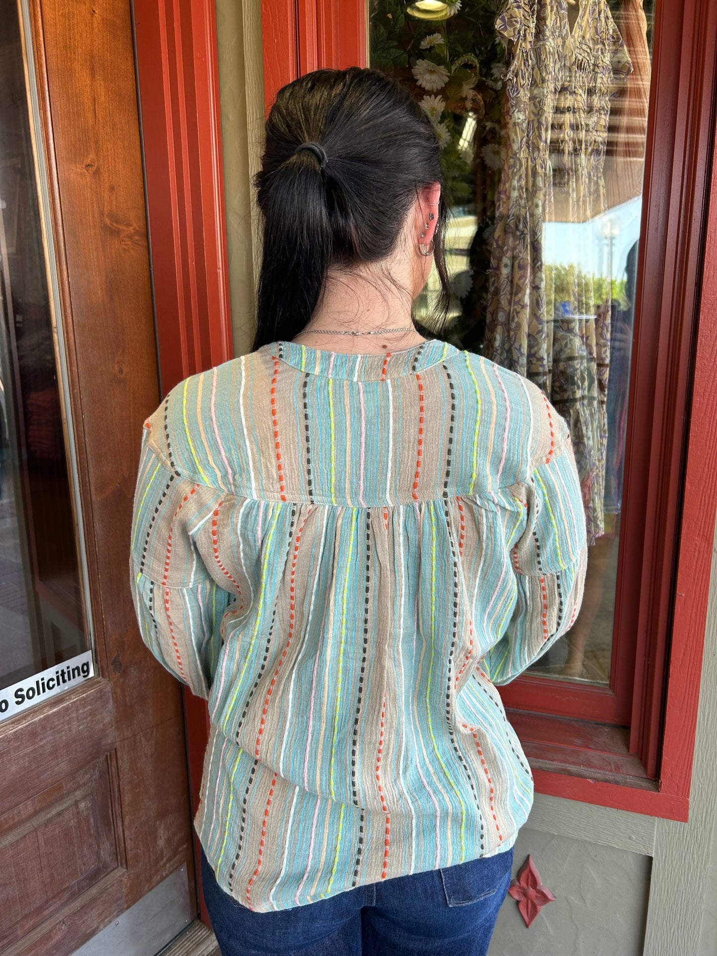 Gauze Stripe Popover Top
