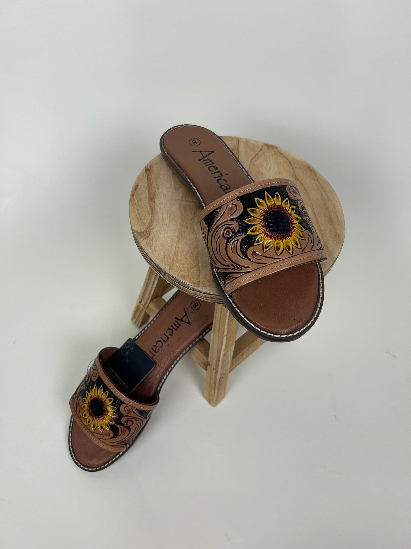 Tooled Leather Sunflower Slides