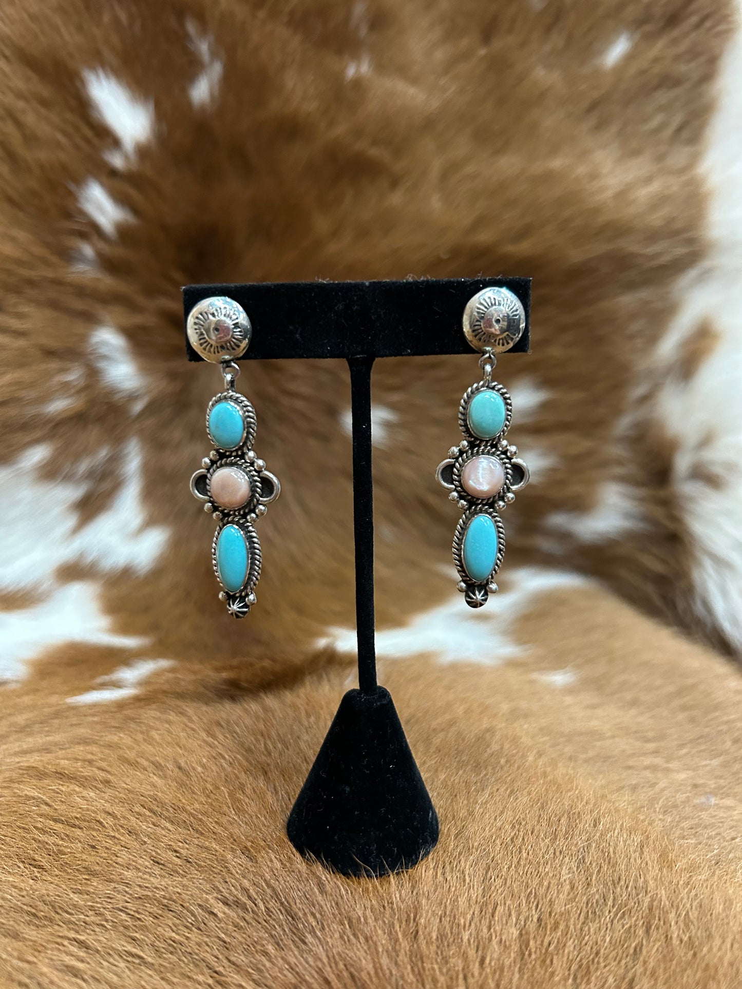 Turquoise - Pink Pearl Drop Earrings