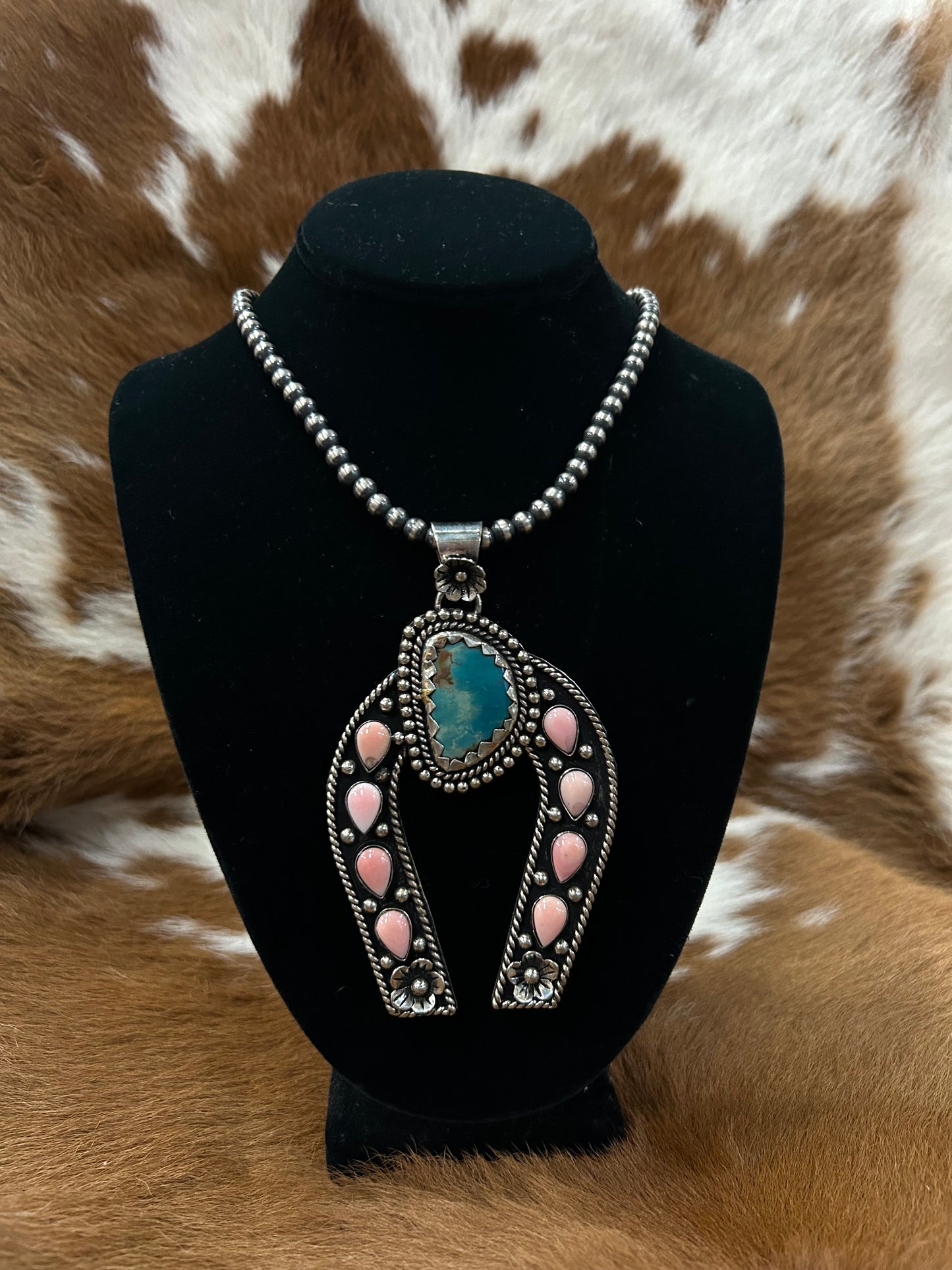 Pink W/ Turq Horseshoe Pendant