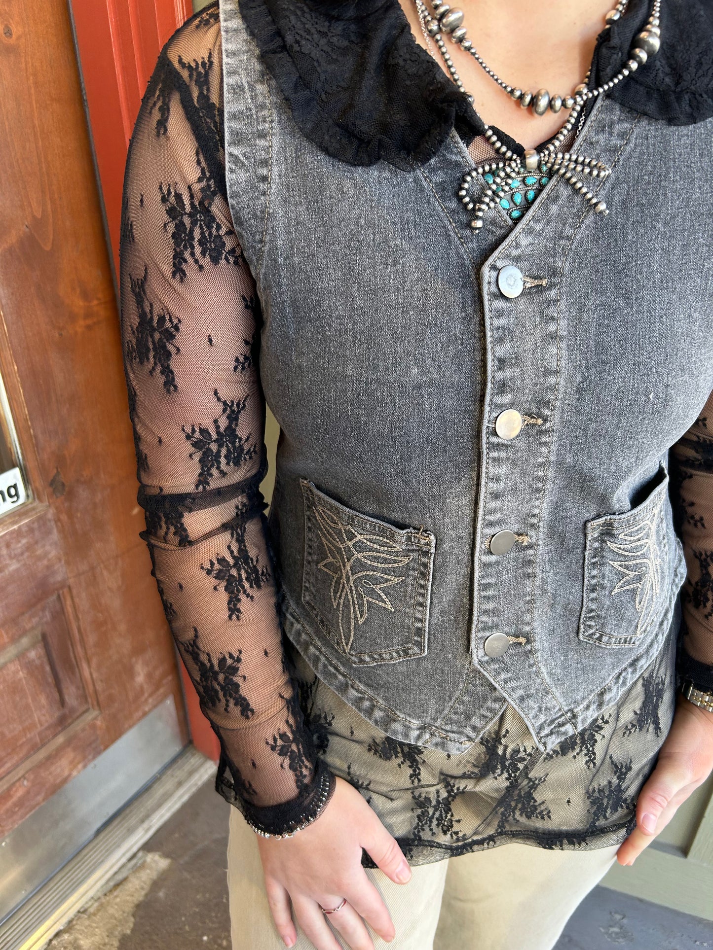 Black Washed Denim Vest