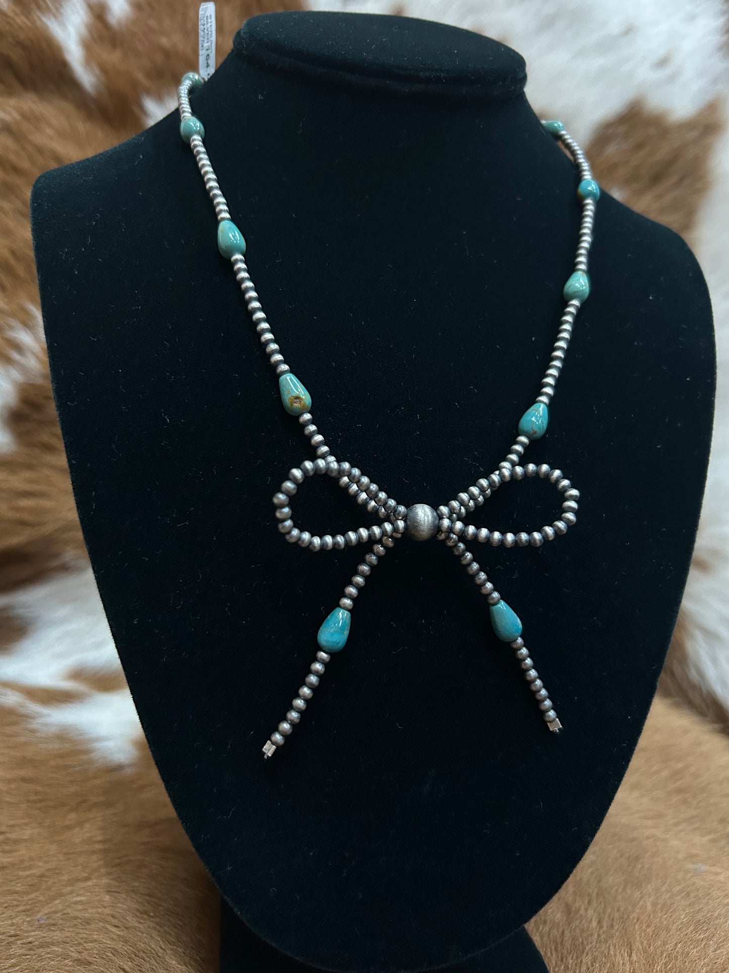 Bow Necklace - Turq Teardrops