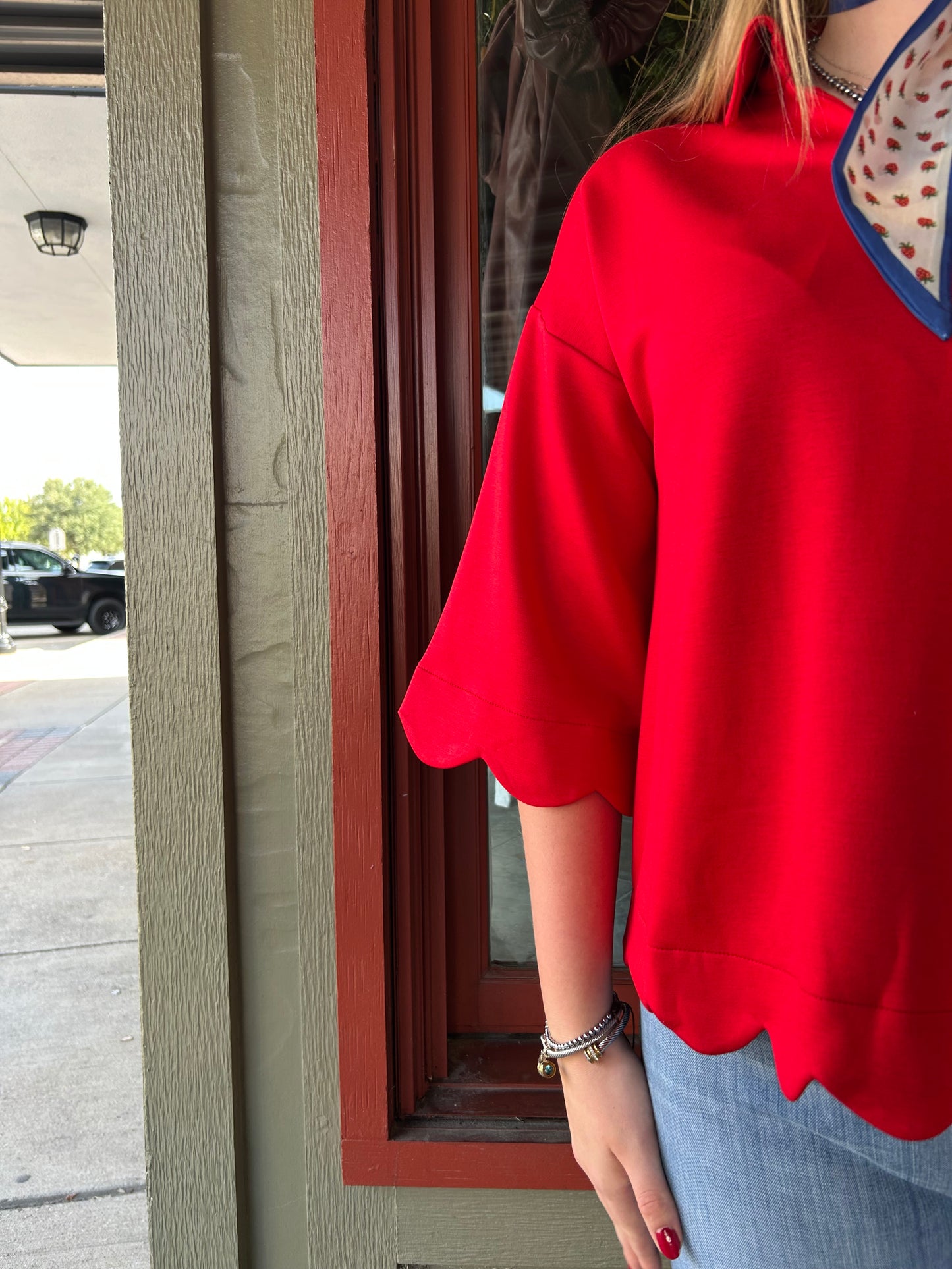 Scallop Hem Top - Red