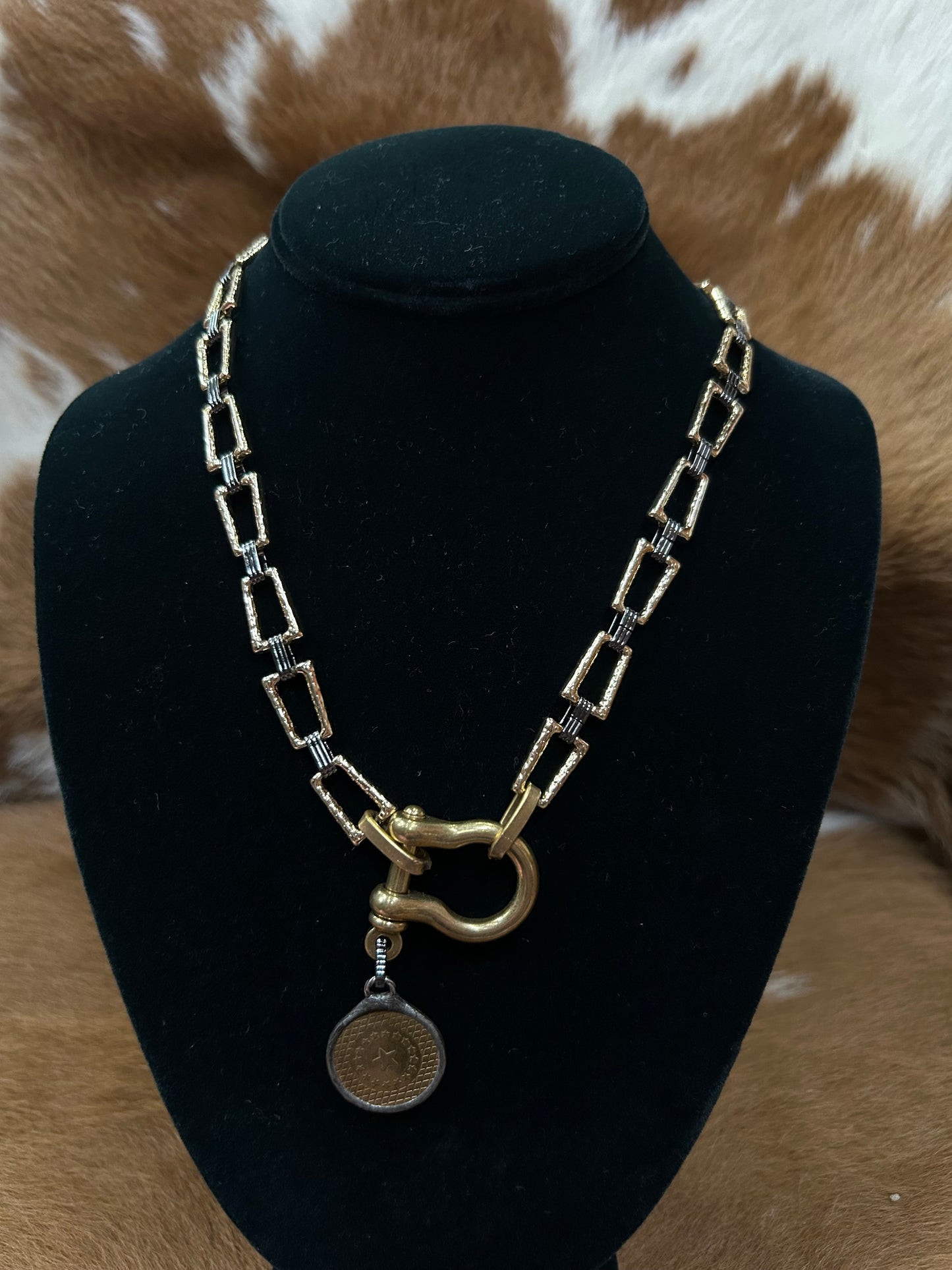Gold & Black Coin On Shackle Necklace