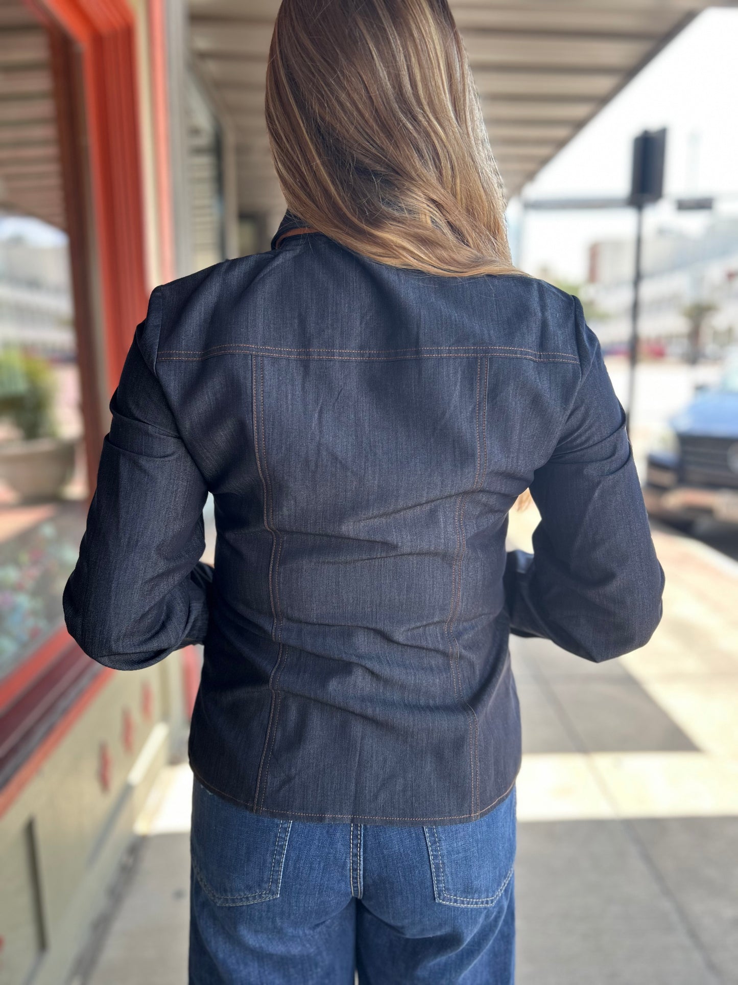 Suede Neck Tie Denim Shirt