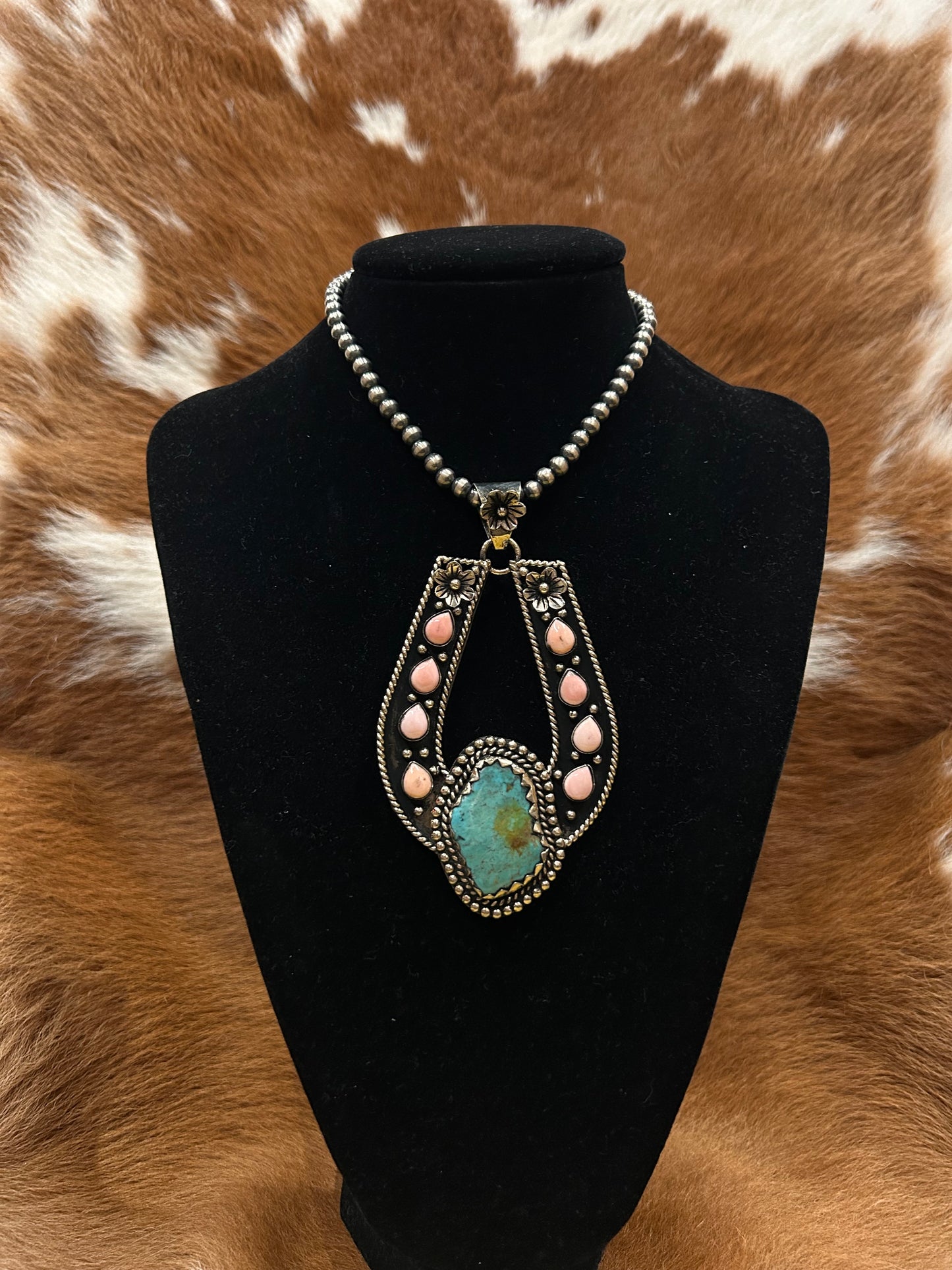 Pink W/ Turq Horseshoe Pendant