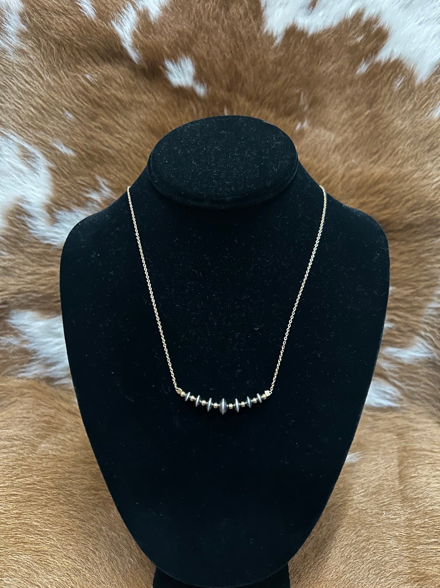 Graduaded Navajo & Gold Bar Necklace