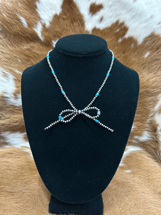 Bow Necklace - Turq Cylinder