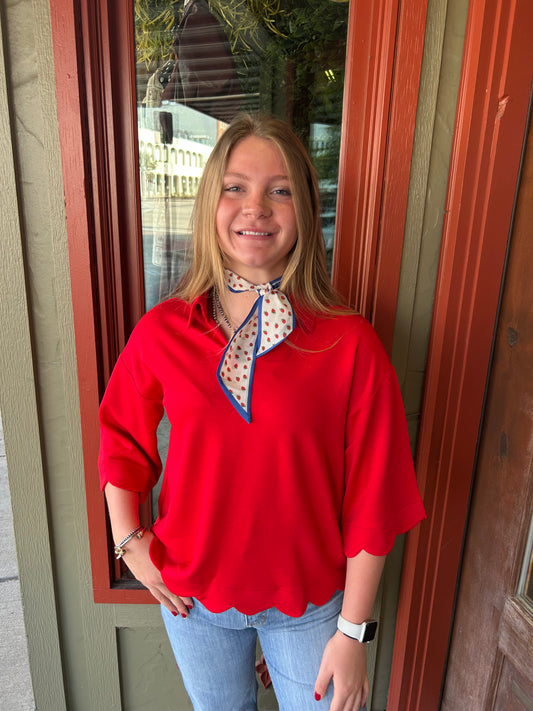 Scallop Hem Top - Red