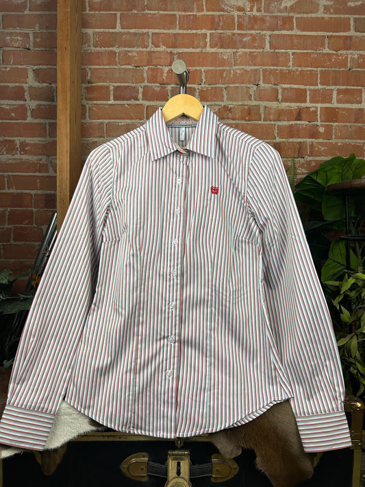 Red/Turq/Wht Stripe Button Dow