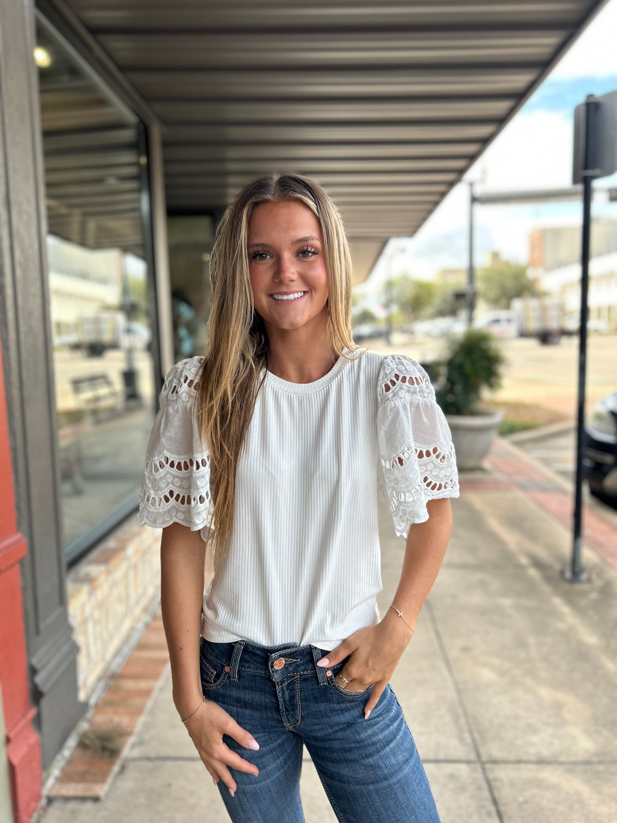 Lottie Eyelet Top - White