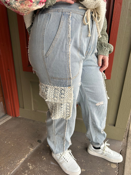 Crochet Pocket Denim Jogger