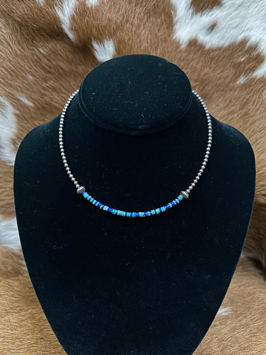 Navajos W/Chip Lapis &Turq Bar Nacklace