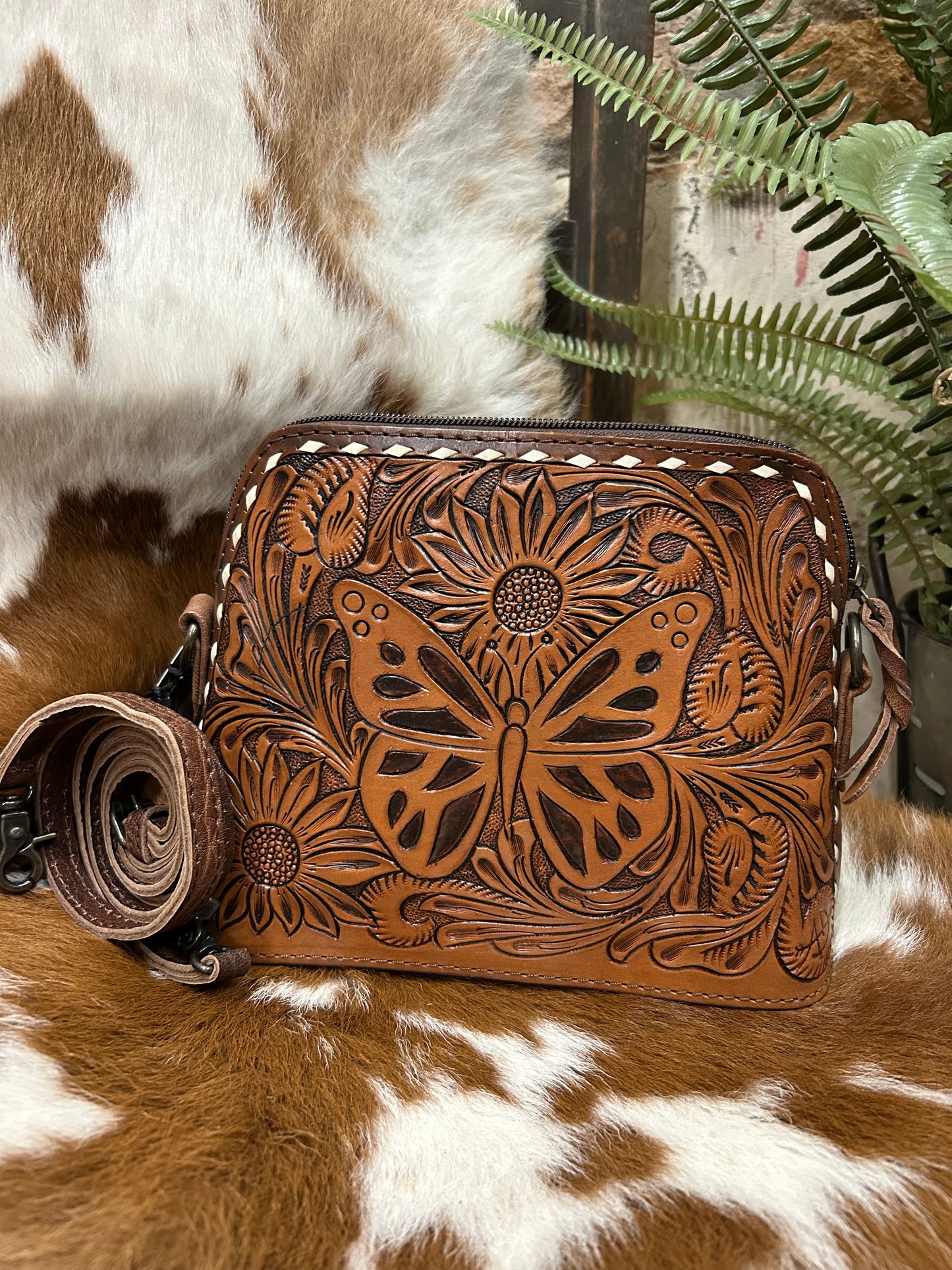 Tooled Butterfly Crossbody