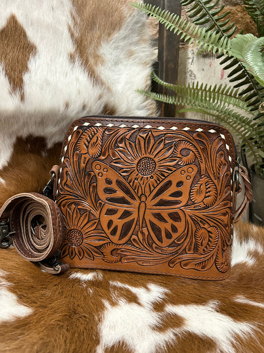 Tooled Butterfly Crossbody