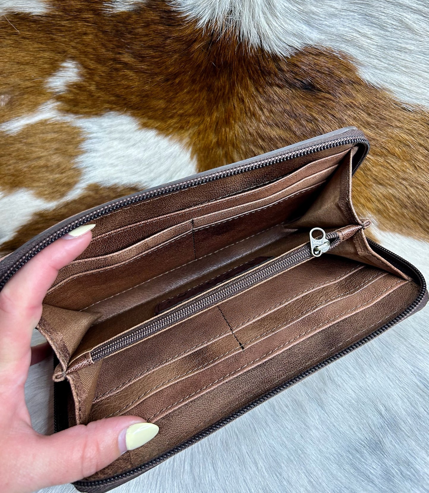 White Floral Tooled Wallet