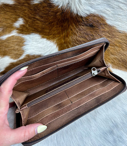 White Floral Tooled Wallet