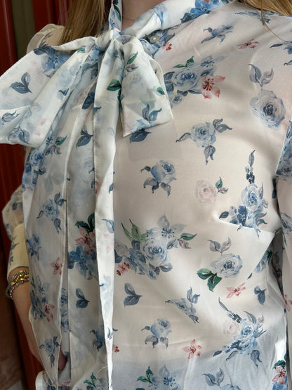 Blue Floral Tie Top