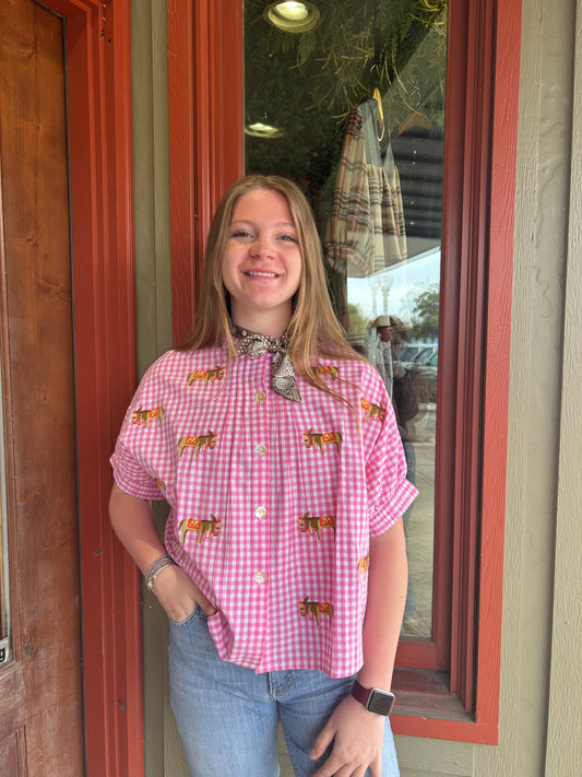 Pink Check Donkey Top