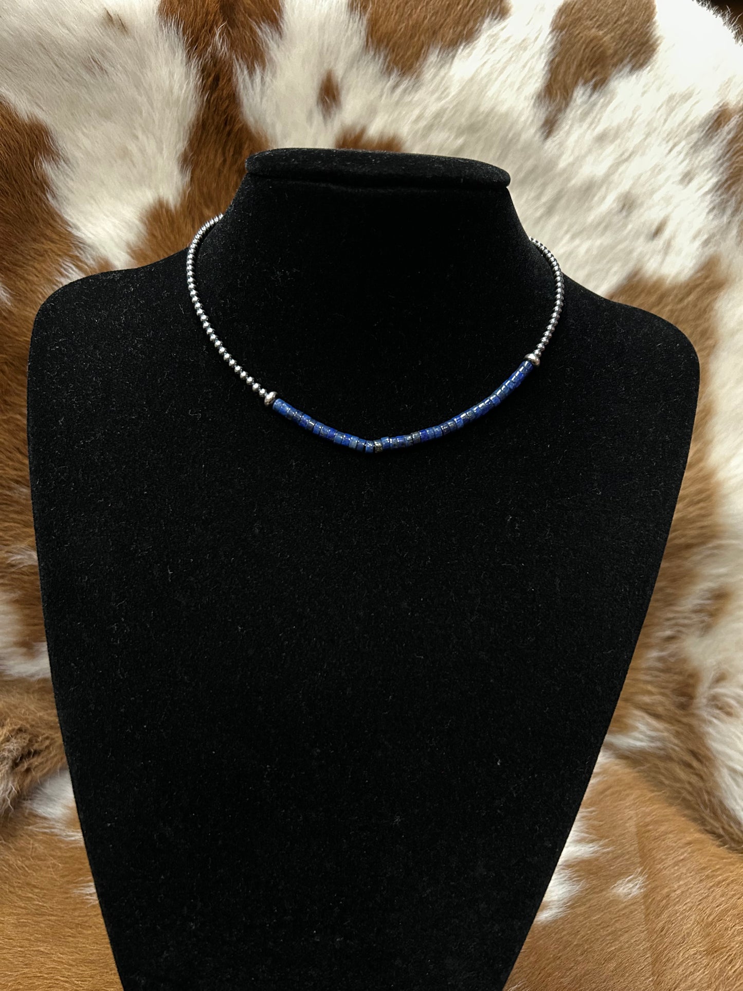 Lapis Chip Bar Navajo Necklace