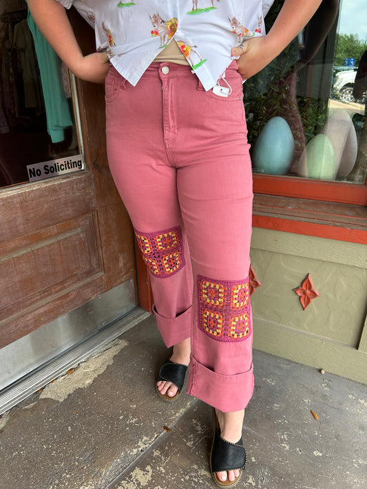 Pink Crochet Patch Jean