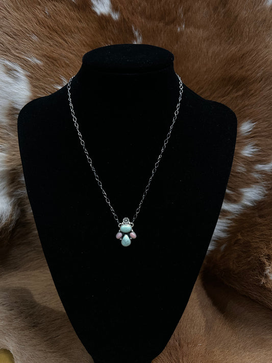 Variscite & Pink Conch Necklac