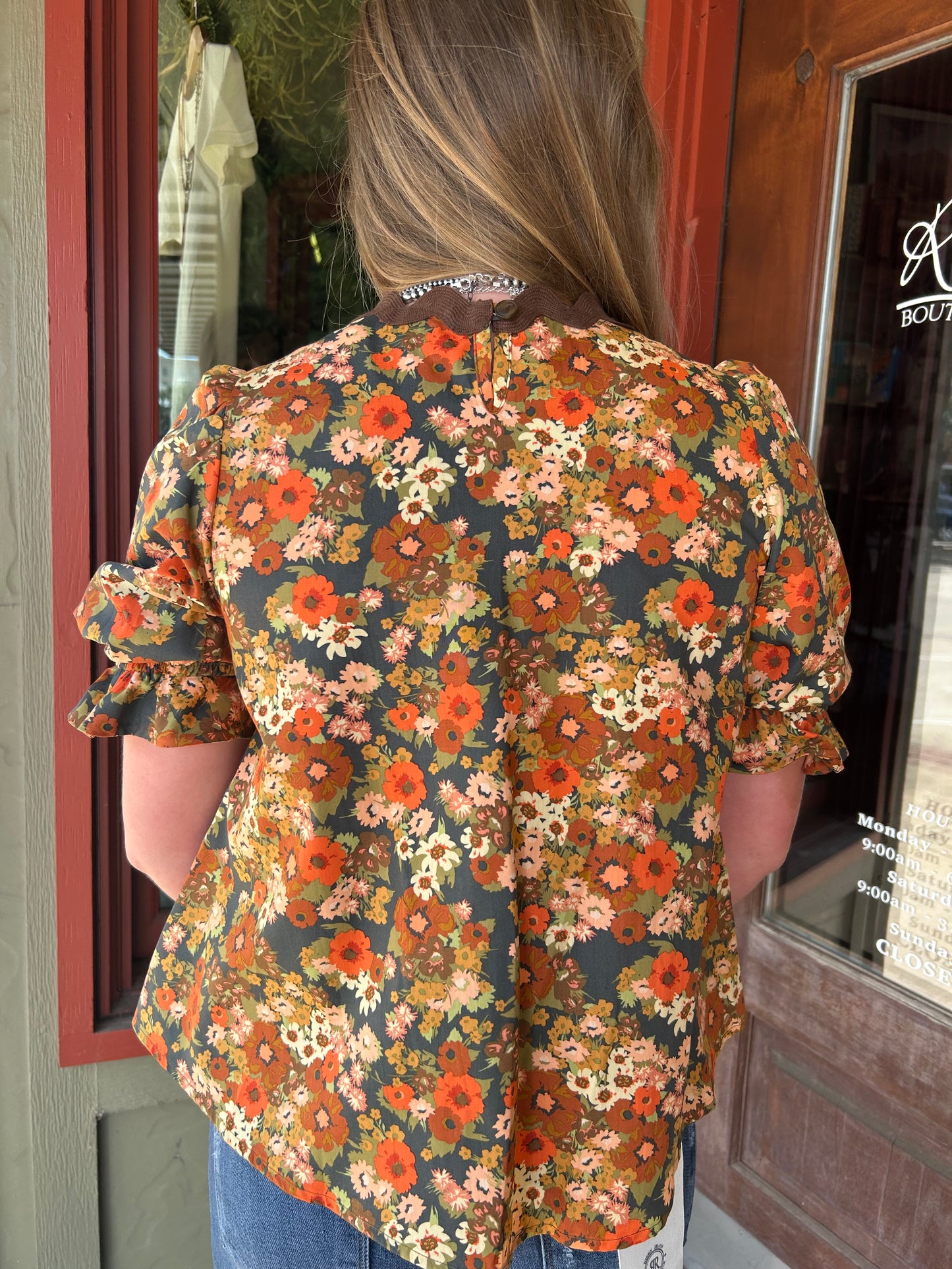 Floral Ric Rac Top - Brown