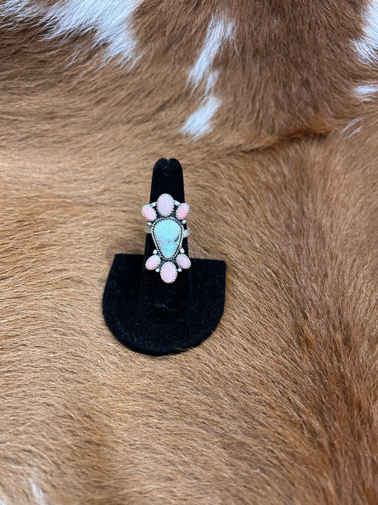 Adjvariscite & Pink Conch Ring