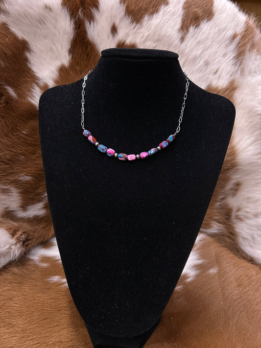 Pink Daliah Bead Bar Necklace