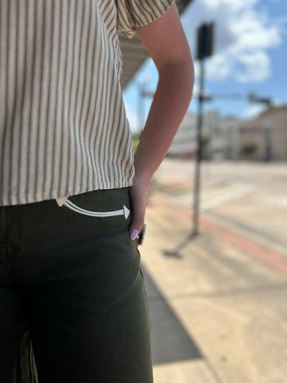 Smiley Wide Leg Jeans - Olive