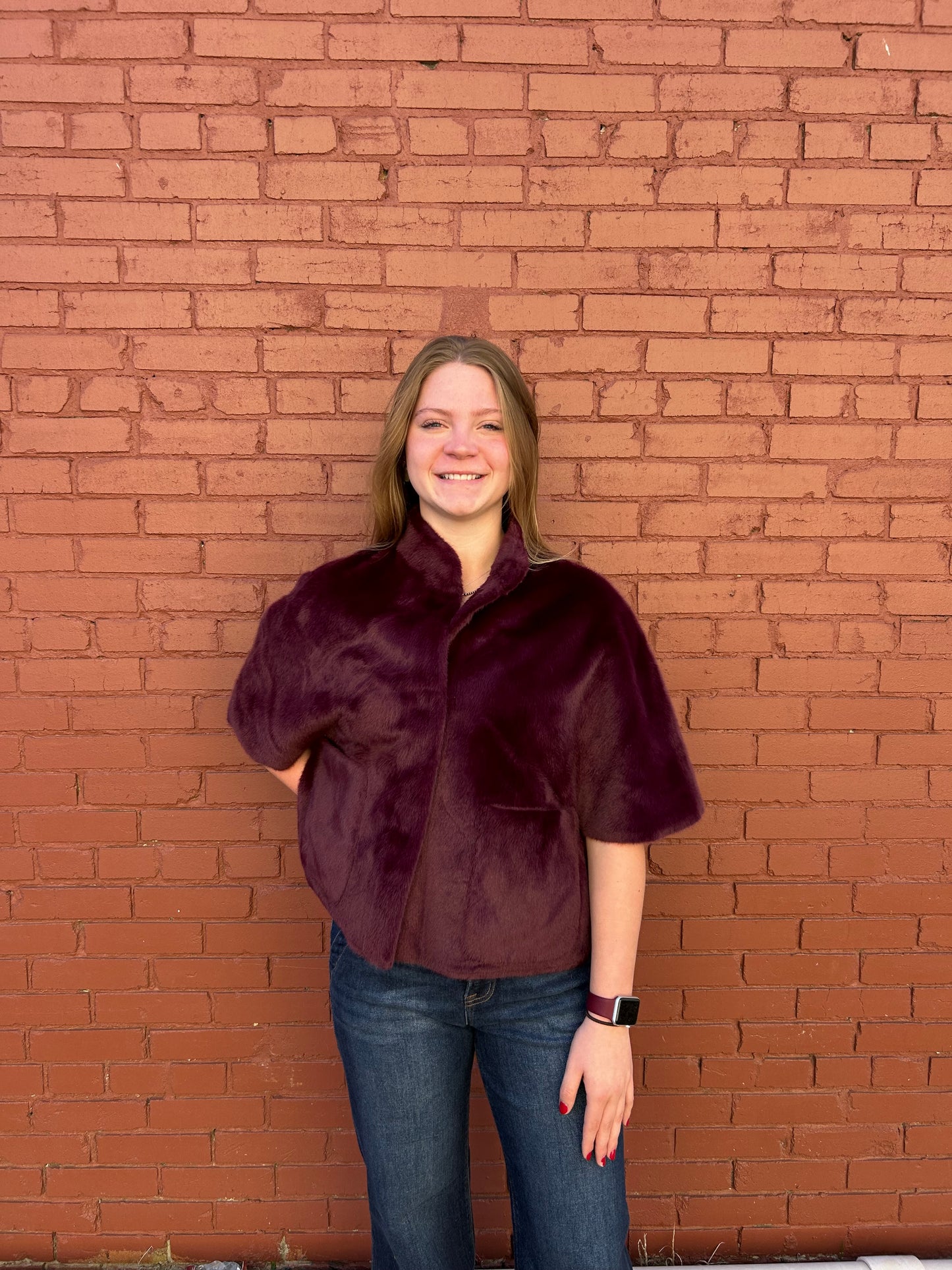 Faux Caplet Jacket - Wine