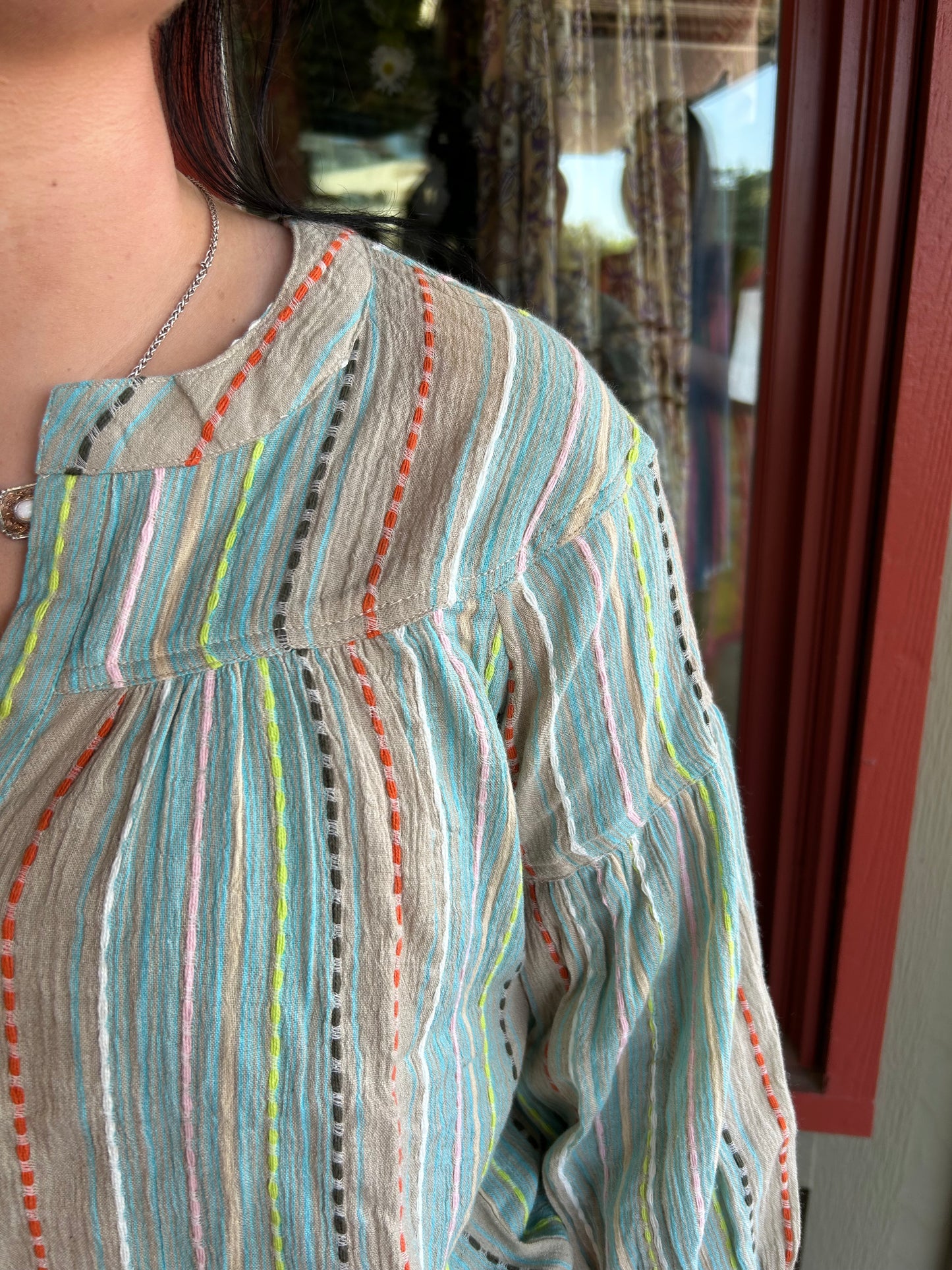 Gauze Stripe Popover Top
