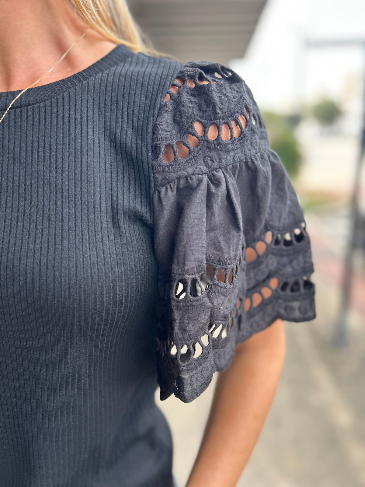Lottie Eyelet Top - Black