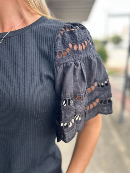 Lottie Eyelet Top - Black