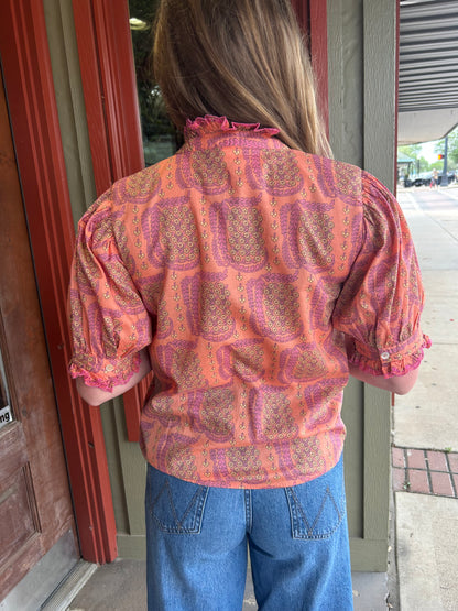 Eyelet Ruffled Shirt - Coral