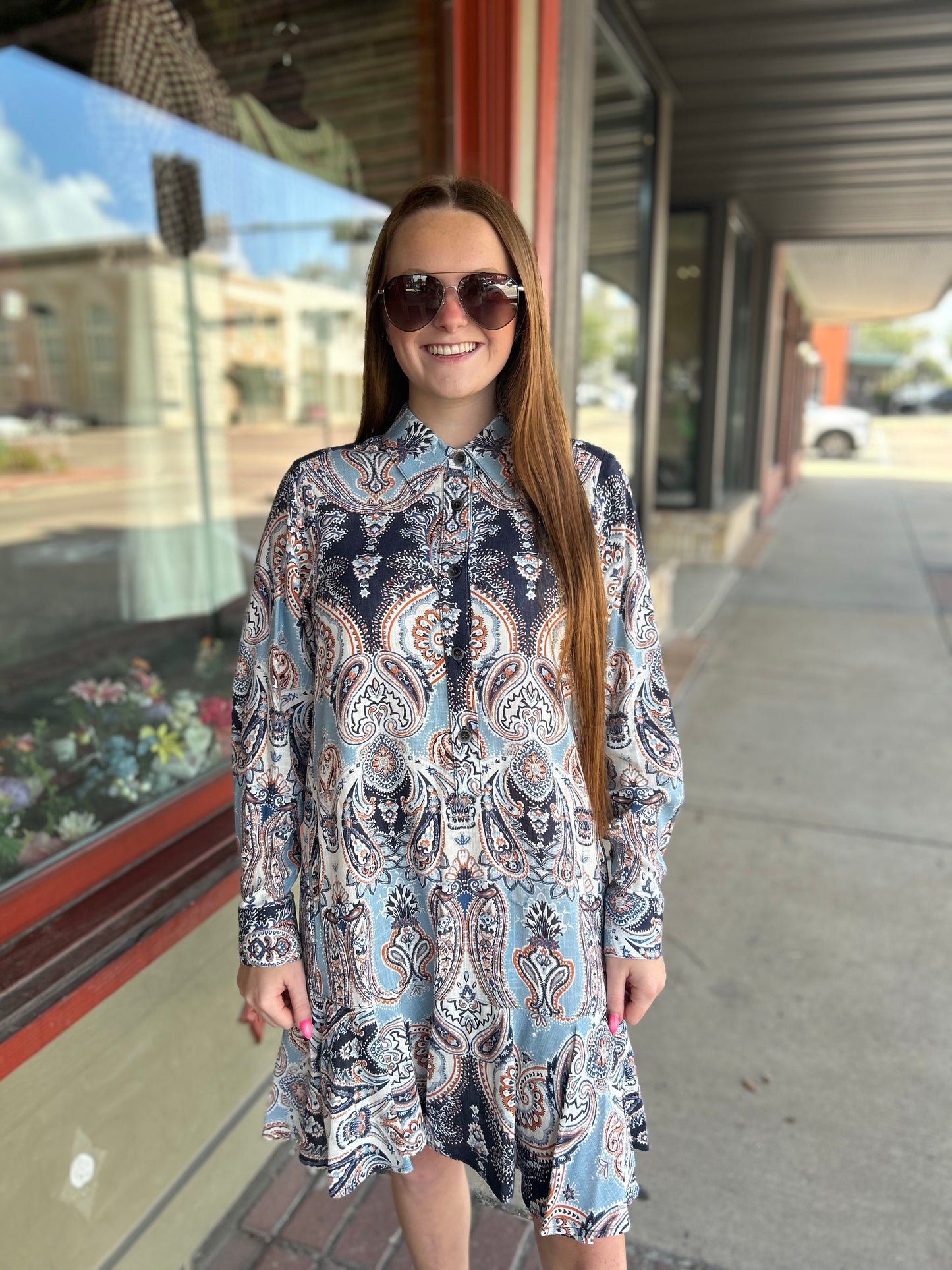 Paisley Flounce Shirt Dress