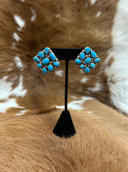 Square Turquoise Cluster Studs