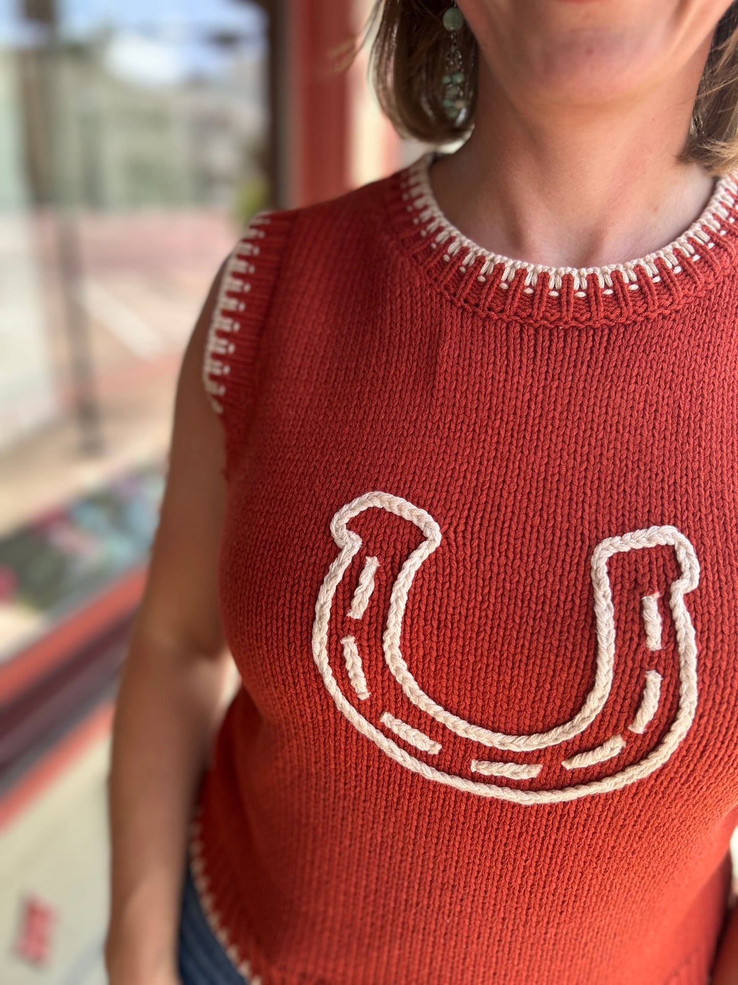 Rust Horseshoe Sweater Vest