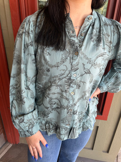Toile Ruffle Hem Shirt