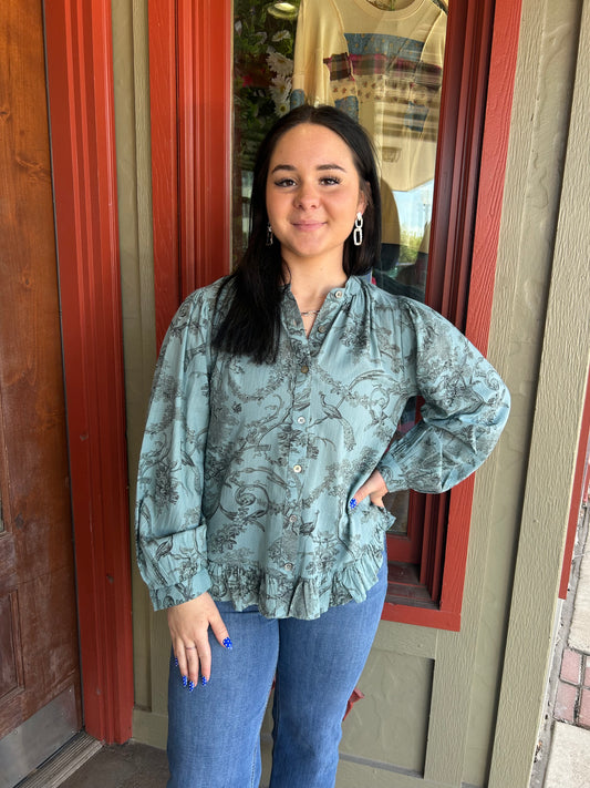 Toile Ruffle Hem Shirt