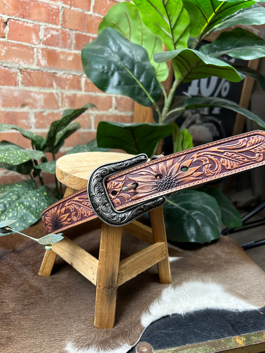 The Sunflower Tooled Belt