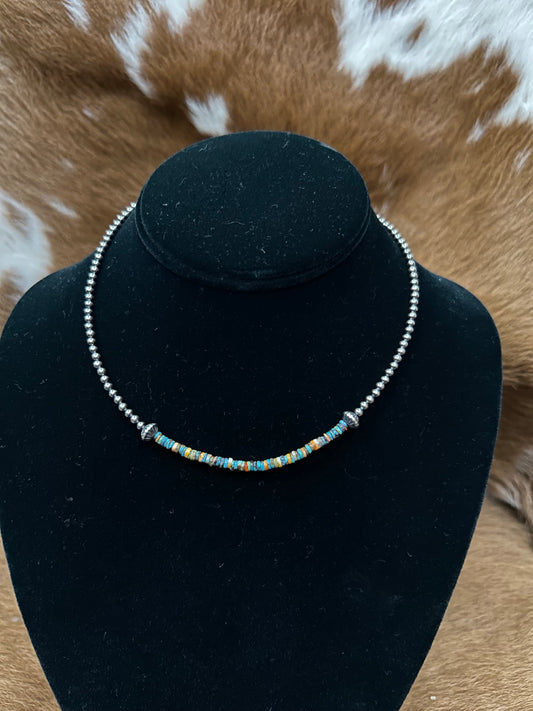 Navajos W/Chip Spiney-Turq Bar Necklace