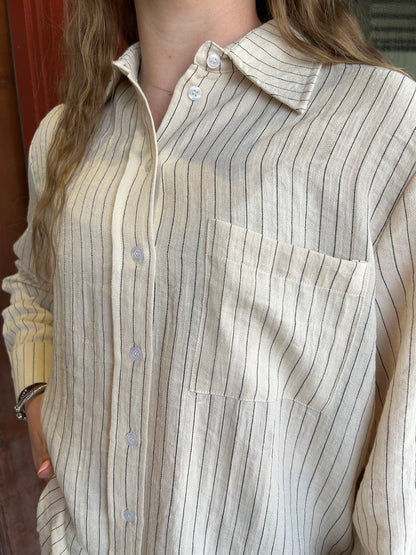 Linen Stripe Button Down