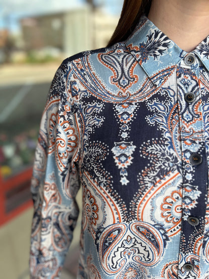 Paisley Flounce Shirt Dress